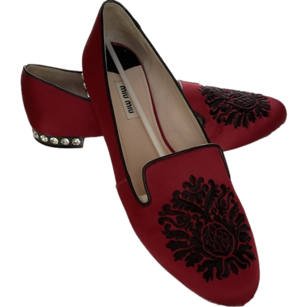 Miu Miu Satin Crystal Embellished Smoking Loafer